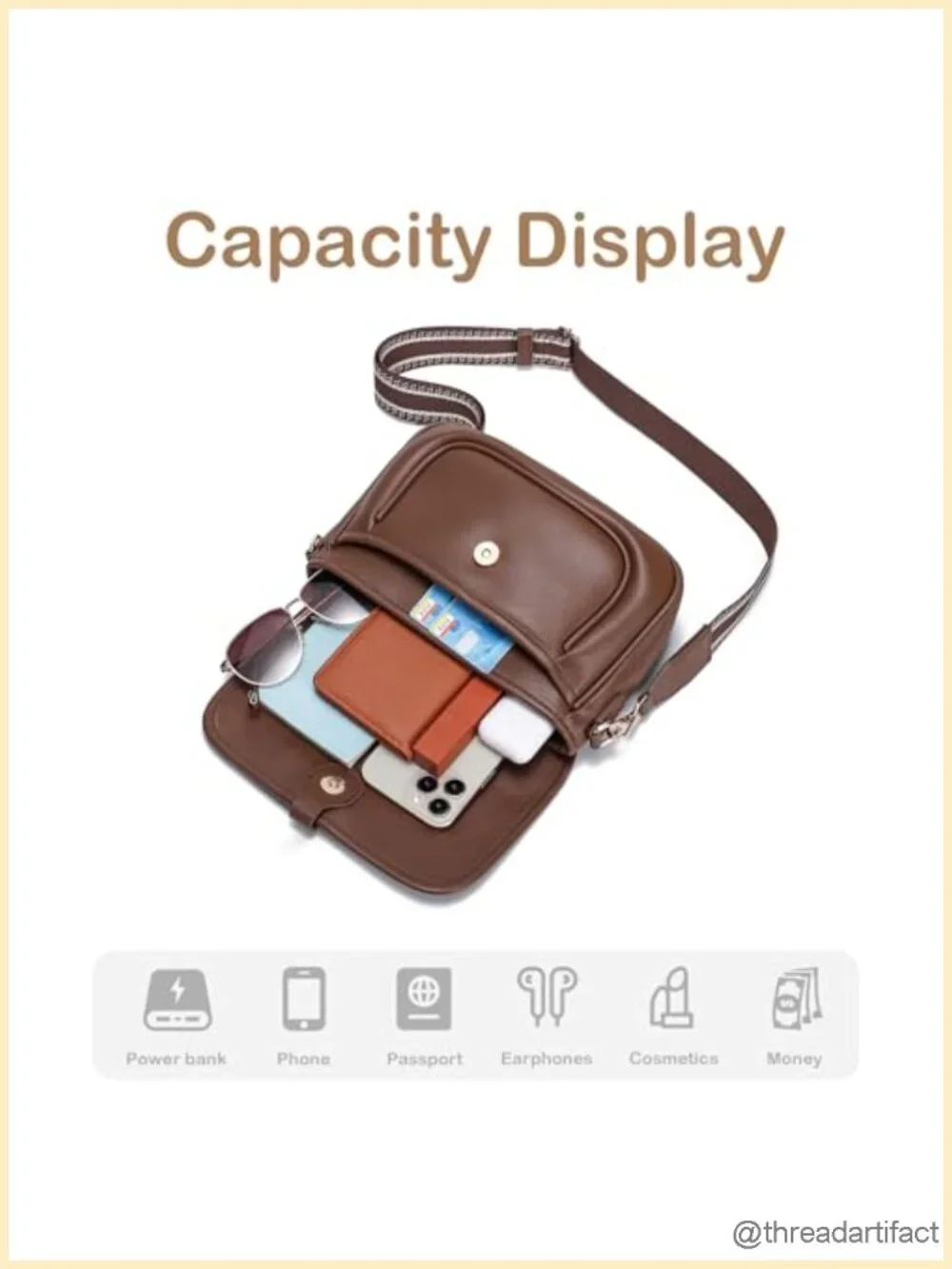 Faux Leather Crossbody Bag with Adjustable Strap and Pockets